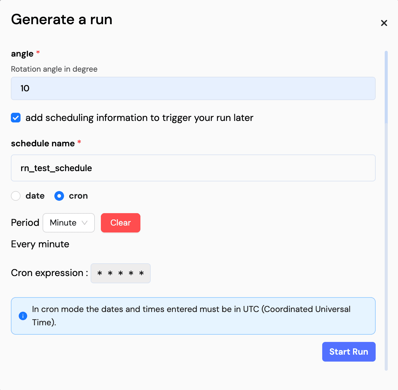 Schedule a run by cron
